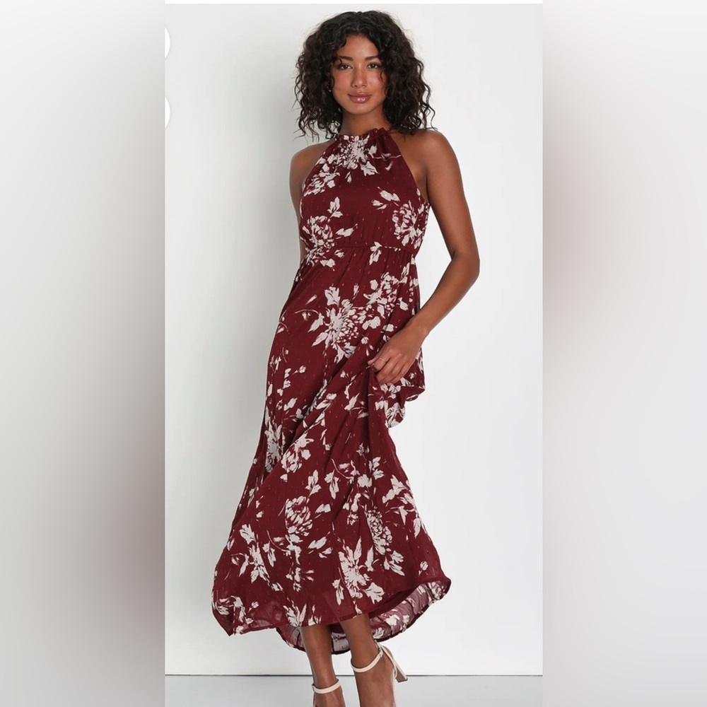Lulu's Burgundy Floral High Low Dress